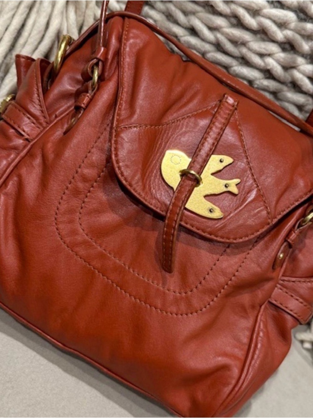 Marc by Marc Jacobs Brown Leather Purse Bag Bird Petal to the Metal Vintage